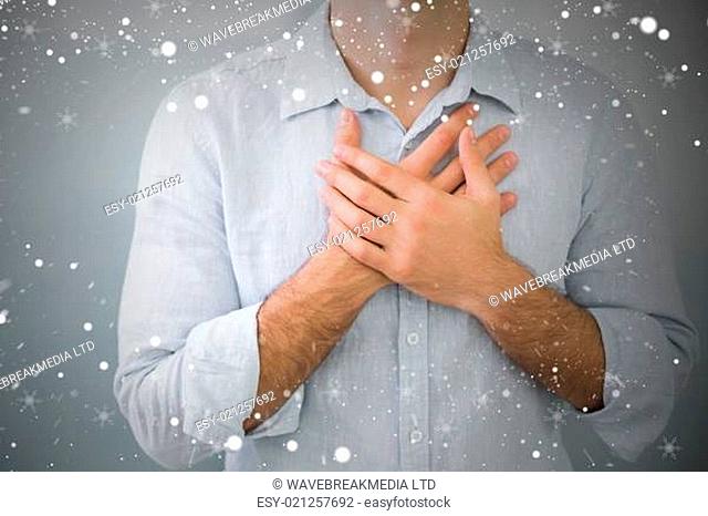 Composite image of mid section of a man with chest pain
