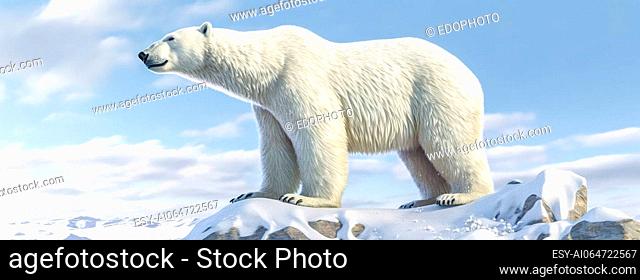northern polar bear in the snow. banner