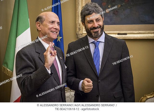 President of Chamber of Deputies Roberto Fico (R) during the meeting with U.S. Ambassador Lewis M. Eisenberg, Rome, ITALY-21-06-2018