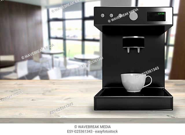 Composite image of black coffee maker machine 3d