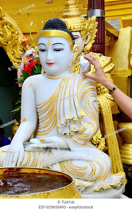 Buddha image statue Burma Style of Shwedagon Pagoda or Great Dagon Pagoda located in Yangon, Burma