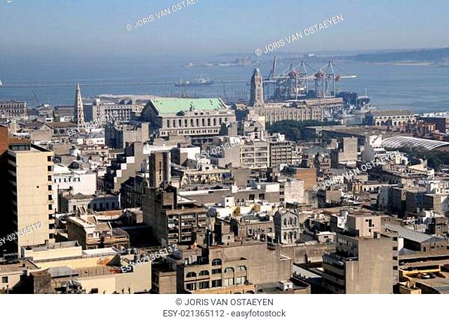 Panoramic view on the city and harbour of Montevideo, Uruguay