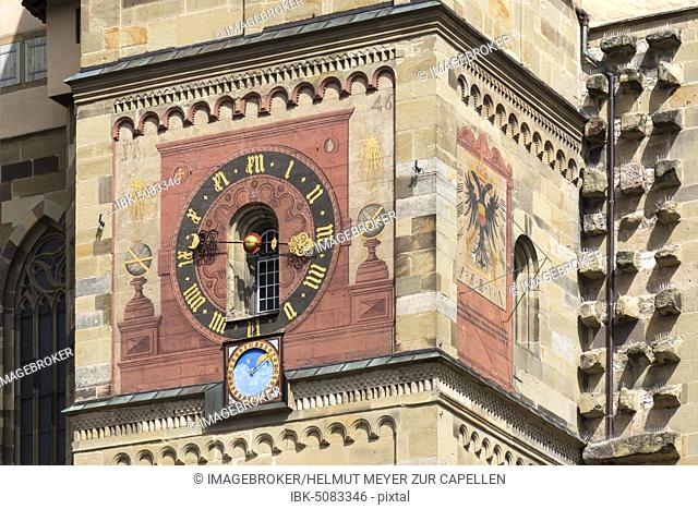 Astronomical clock at the tower of the church St. Michael, Schwäbisch Hall, Baden-Württemberg, Germany, Europe