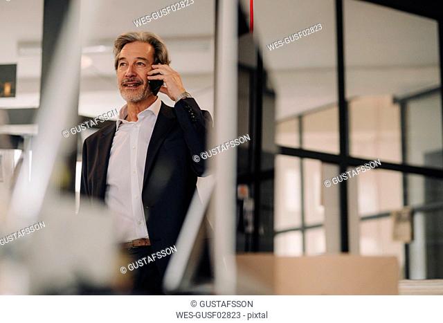 Senior businessman on the phone in office