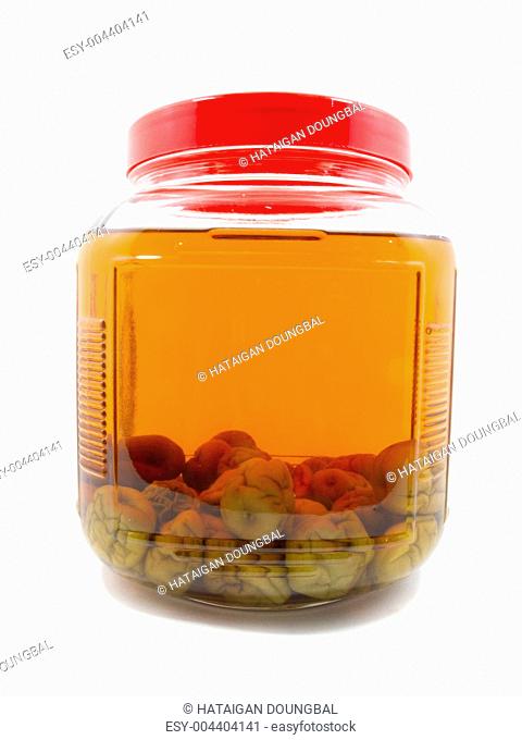 After pickle Japanese plum liqueur in glass jar