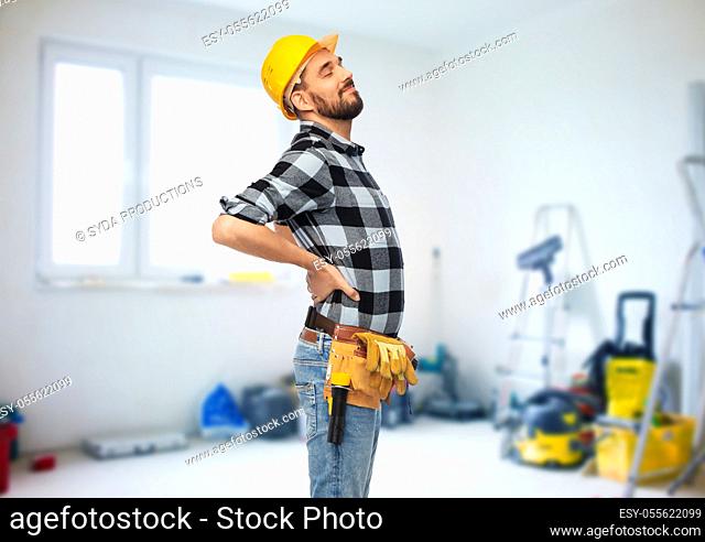 male worker or builder having back ache