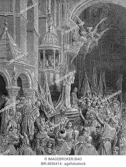Dandolo of Venice invites the people to crusade, fourth crusade, 1885, historical woodprint, Italy, Europe