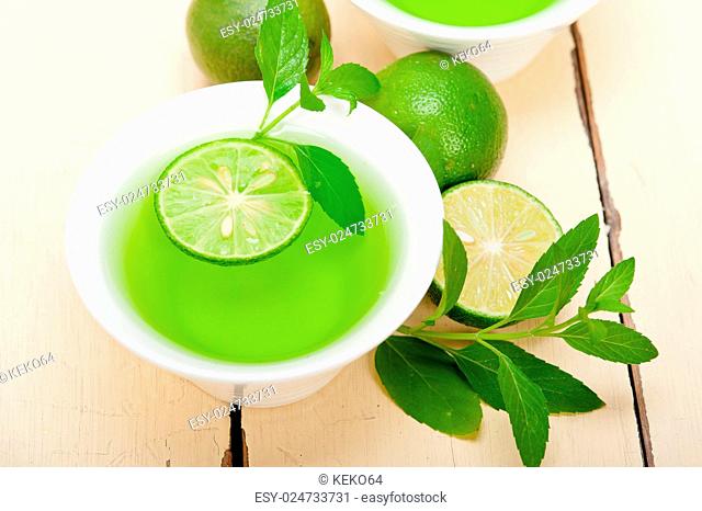 fresh and healthy mint infusion tea tisane with lime