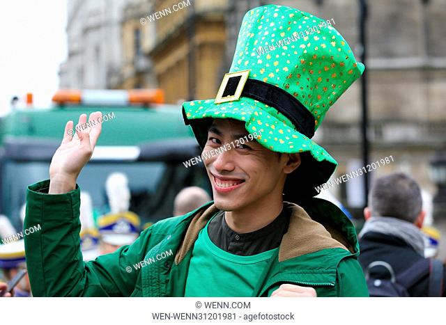 Hundreds of people attend the annual St Patrick's Day celebrations in Trafalgar Square, London Featuring: Atmosphere Where: London
