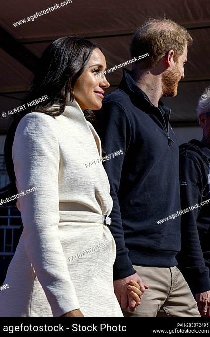 Prince Harry and Meghan, The Duke and Duchess of Sussex at the Invictus Games Park in The Hague, on April 17, 2022, to attend various sporting events and cheer...