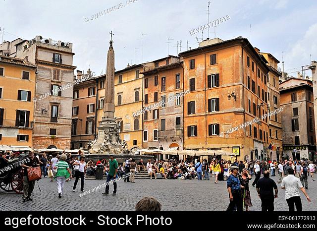 Obelisk in the Place de la Rotonde, facing the Pantheon in Rome, Italy