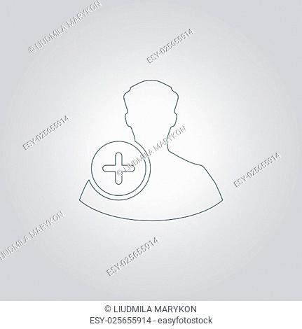 User profile web with plus glyph. Flat web icon or sign isolated on grey background. Collection modern trend concept design style vector illustration symbol