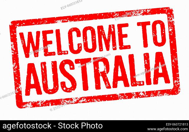 Red stamp on a white background - Welcome to Australia