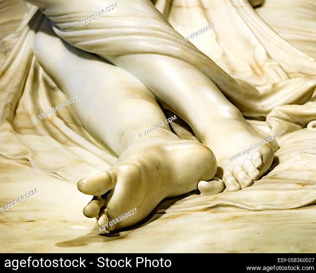 Legs and foots woman marble sculpture detail