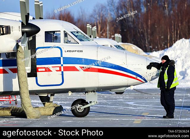 RUSSIA, KAMCHATKA REGION - FEBRUARY 7, 2023: A Let L-410 Turbolet transport aircraft of Kamchatka Air Enterprise is pictured at Petropavlovsk-Kamchatsky...