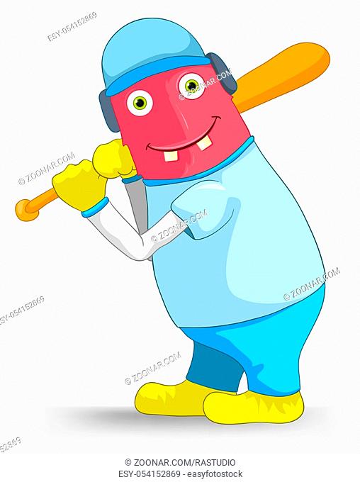 Cartoon Character Funny Monster Isolated on Grey Gradient Background. Baseball. Vector EPS 10