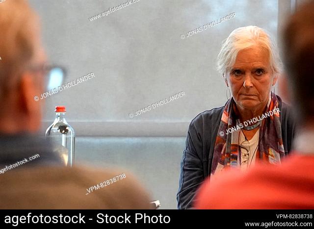 Professor Emeritus Helene Verougstraete pictured during a press conference criticising the restoration of the 'Het Lam Gods' Altarpiece (The Adoration of the...
