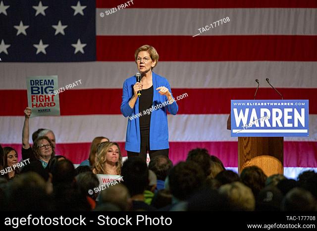Senator Elizabeth Warren speaks at a campaign rally at the Seattle Center on February 22, 2020 in Seattle, Washington