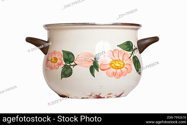 Old cooking pot isolated on white background