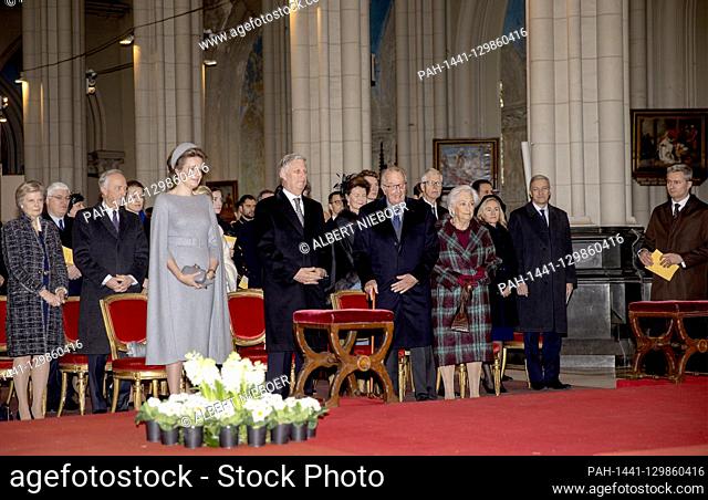 King Filip and Queen Mathilde, King Albert II and Queen Paola of Belgium at the Onze-Lieve-Vrouwkerk in Laken in Brussel, on February 17, 2020, to attend the