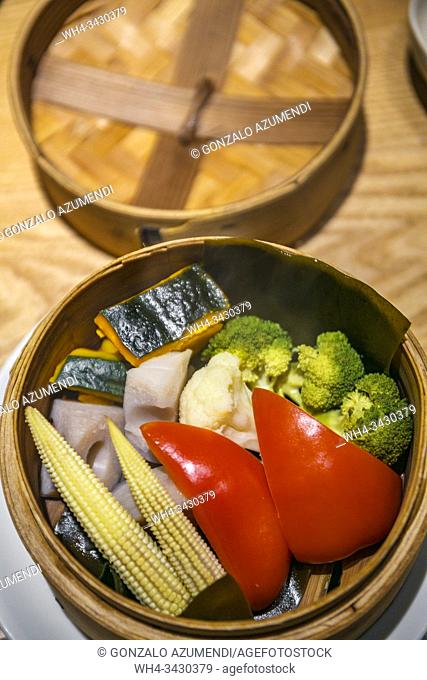 Steamed vegetables. EN Japanese Brasserie. Shinagawa. Tokyo. Japan