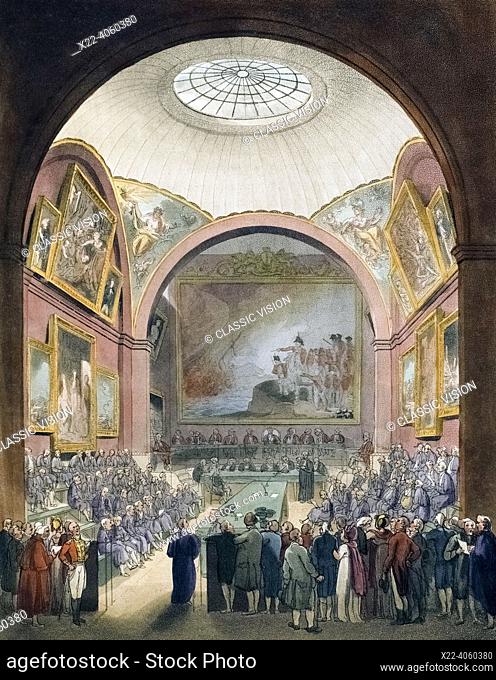 Common Council Chamber, Guildhall. Circa 1808. After a work by August Pugin and Thomas Rowlandson in the Microcosm of London