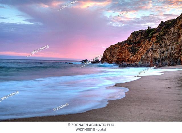 Sunset over the beach at Crescent Bay in Laguna Beach