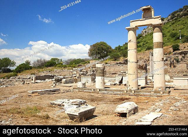 The Rhodian Peristyle and the Prytaneum at the Roman ruins of Ephesus, Efes, Selcuk, Kusadasi, Turkey, Europe