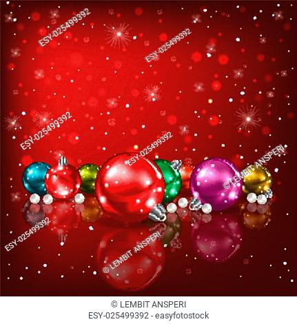 Abstract red background with Christmas decorations