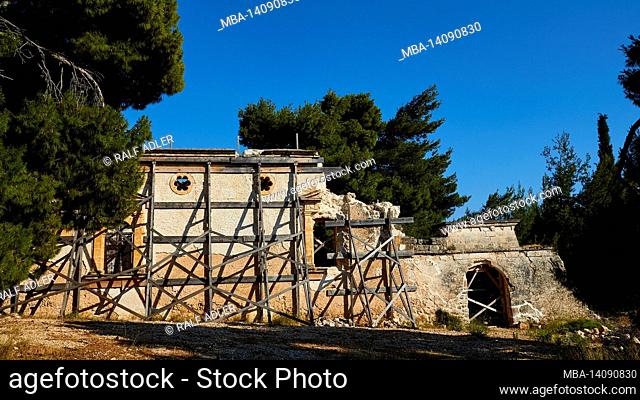 greece, greek islands, ionian islands, kefalonia, southeast coast, sissia monastery, abandoned, 13th century ad francis of assisi, ruins, lonely