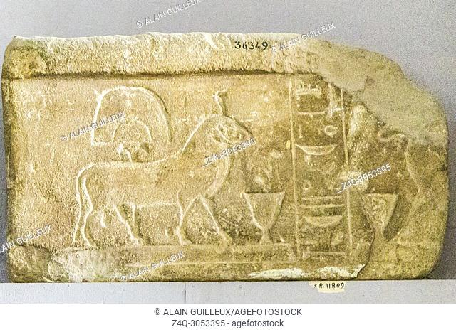 Egypt, Cairo, Egyptian Museum, votive stela with 2 rams of Amon, sandstone, from Karnak