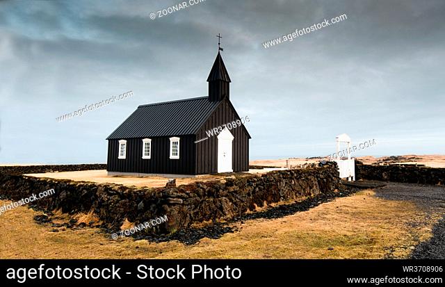 Famous and picturesque black church of Budir at Snaefellsnes peninsula region in Iceland