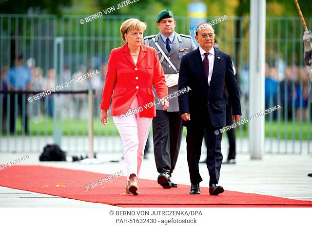 German Chancellor Angela Merkel welcomes Burmese President Thein Sein with military honours at the Federal Chancellery in Berlin, Germany, 03 September 2014