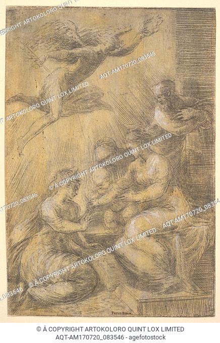 The mystic marriage of Saint Catherine, ca. 1550, Etching touched with white hightlight, sheet: 6 11/16 x 4 1/2 in. (17 x 11