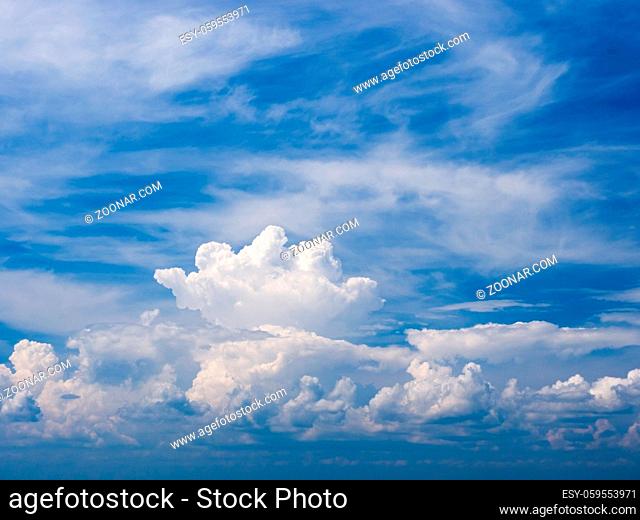 Beautiful Blue sky with cumulus and cirrus clouds background
