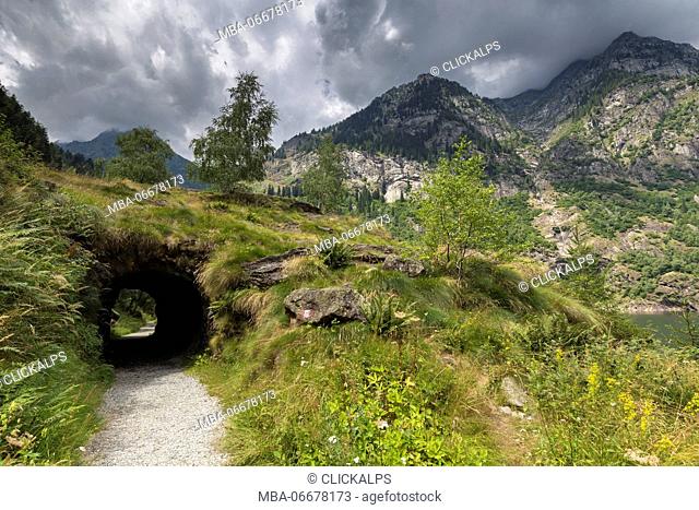 The trail around Lago di Antrona, Valle Antrona, Piedmont, Italy