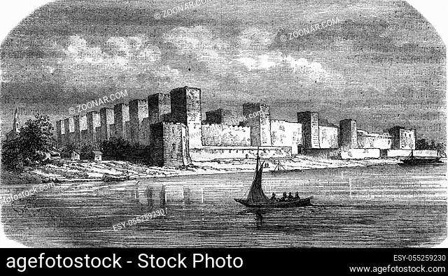 Fortress Semendria, on the Danube, vintage engraved illustration. Magasin Pittoresque 1869