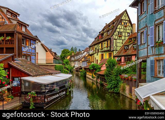 Colmar city, houses and canal by day, France