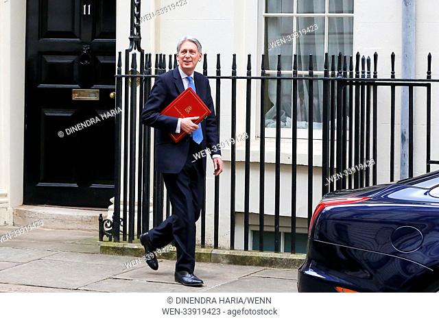 The Chancellor of the Exchequer Philip Hammond departs from No 11 Downing Street to the Houses of Parliament to deliver the Spring Statement