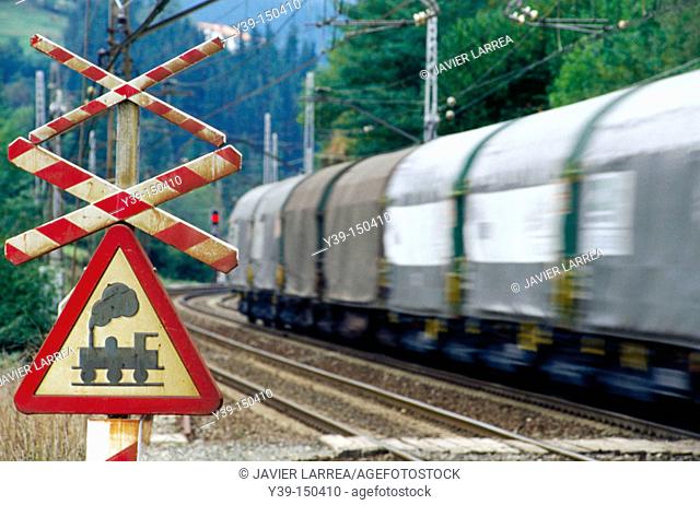 Train and level crossing sign
