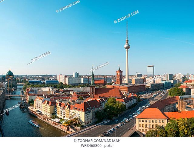Berlin city skyline aerial with tv tower on summer day