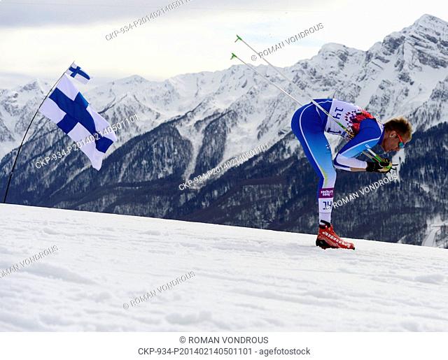 Ville Nousiainen of Finland competes during the Men's 15km Classic Cross Country event in Laura Cross-country Ski & Biathlon Center at the Sochi 2014 Olympic...