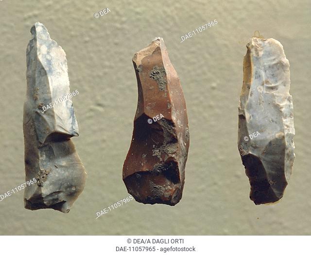 Prehistory, Italy, Paleolithic. Polished flint blades. From Marche Region.  Macerata, Pinacoteca Comunale (Art Gallery)