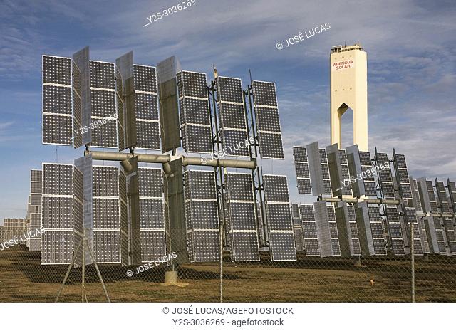 Solar power plant, Sanlucar la Mayor, Seville province, Region of Andalusia, Spain, Europe