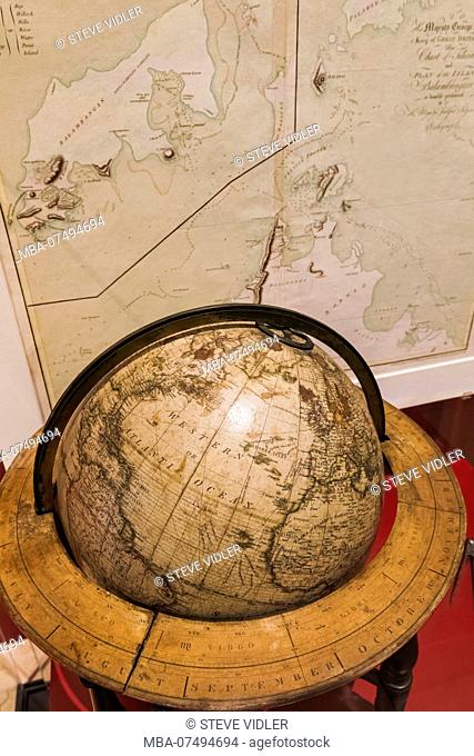Great Britain, Scotland, Edinburgh, The National Museum of Scotland, Exhibit of Terrestrial Globe dated 1804 and Navigational Chart dated 1770