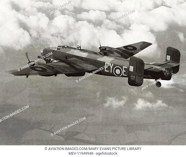 A Royal Airforce Handley Page Hp-57 Halifax Mk 2 / II Flying in Cloud and over Fields