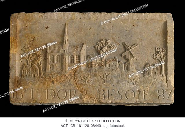 The brick of the village Besoie 1687, facing stone sculpture sculpture building component sandstone stone, sculpted Rectangular with frame