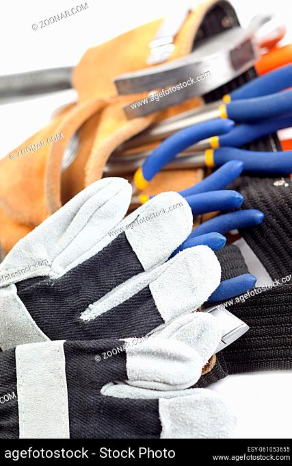 construction tools and gloves