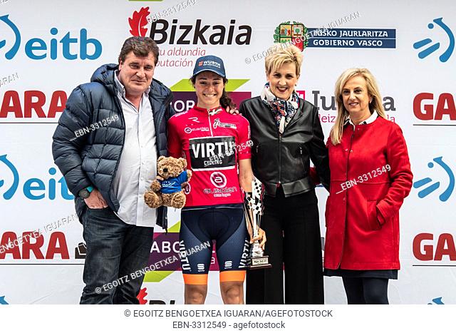 Sofia Bertizzolo, best young rider, at the podium of the 2nd stage of UCI women cycling race Emakumeen Bira, at the Basque Country