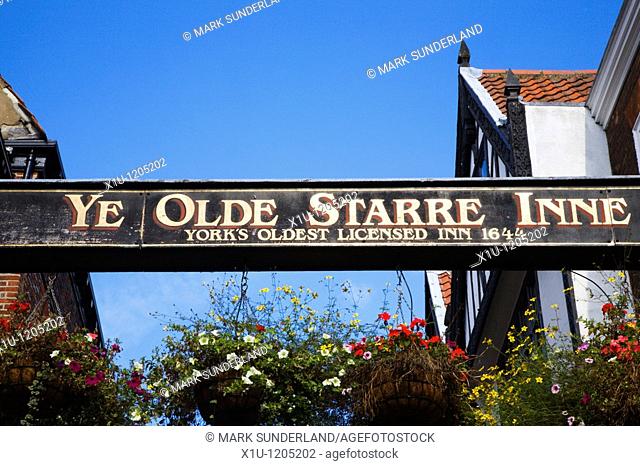 Ye Olde Starre Inne Sign over Stonegate York Yorkshire England